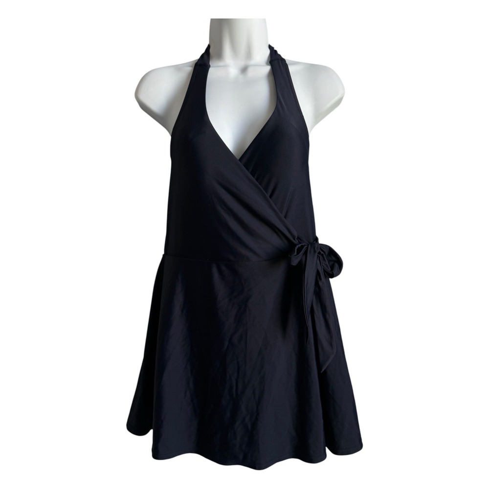 J.Crew Halter Surplice V-Neck Wrap Swim Dress One Piece Swimsuit Beach Navy Sz 6